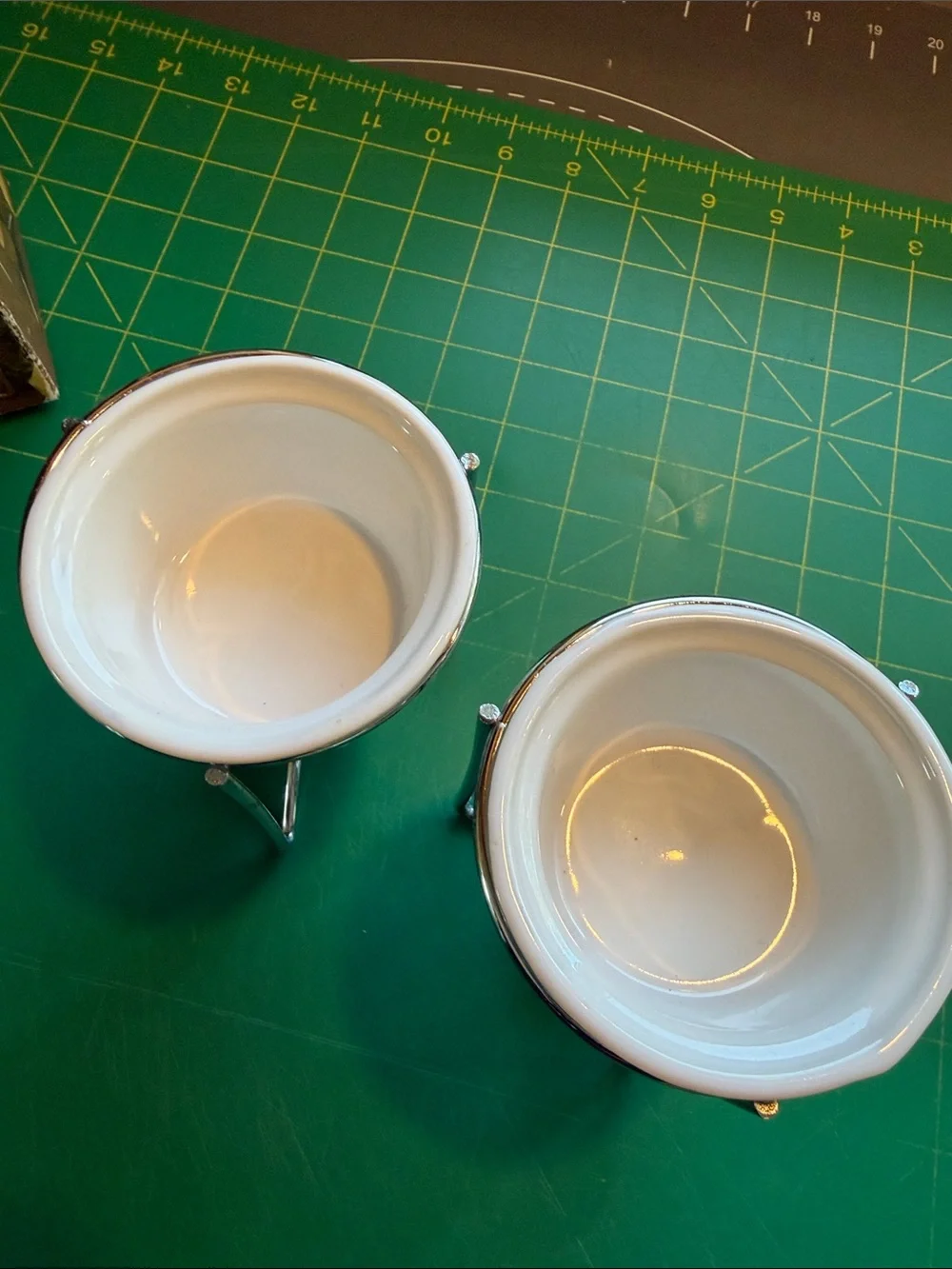 White Ceramic Butter Warmers with Chrome Stands - Set of 2